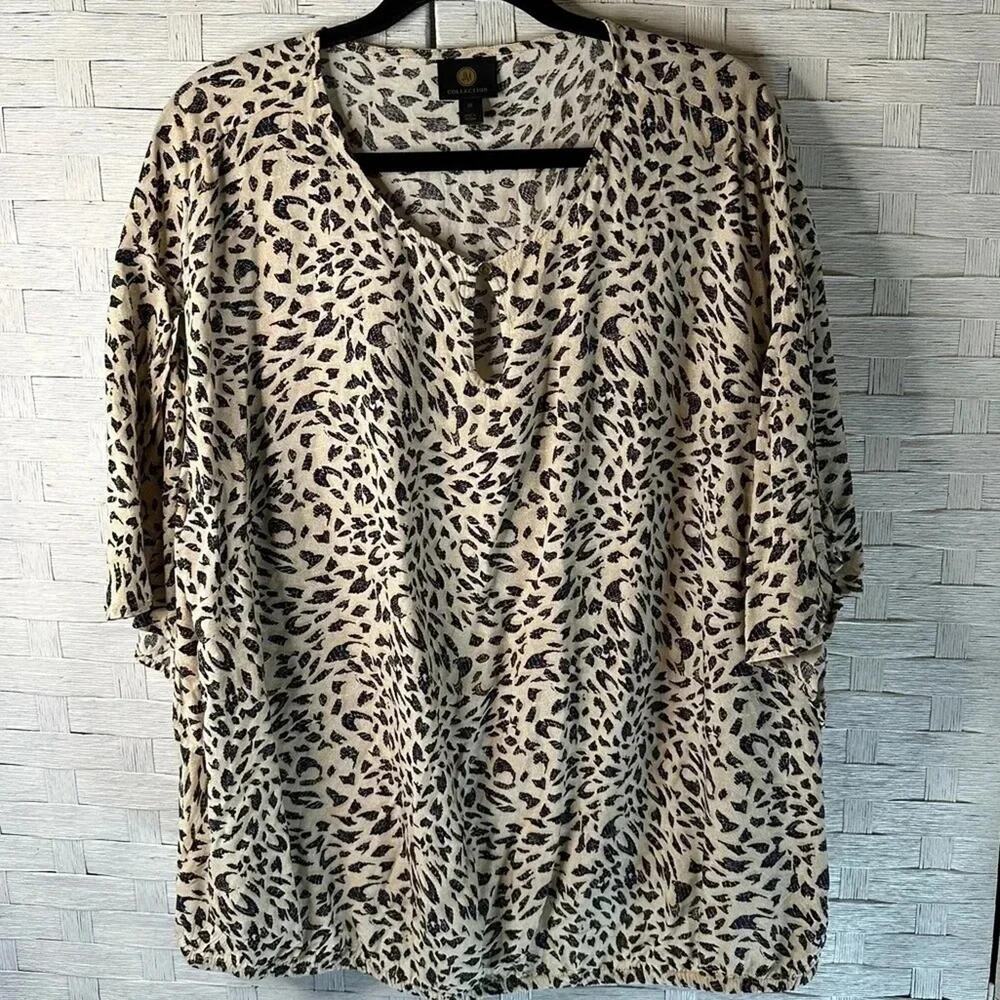 LM Collection Womens Blouse keyhole cold shoulder animal print fun plus size